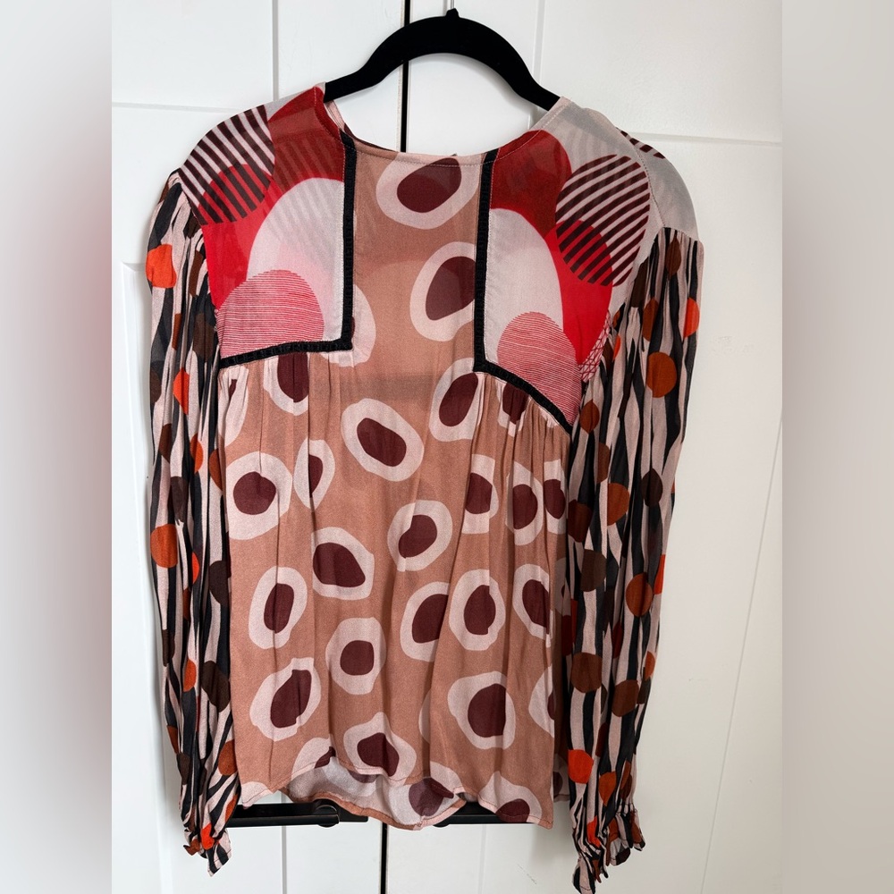 Anthropologie Bl-nk London Miranda Peasant Blouse in abstract print. Xxs. - Picture 3 of 7